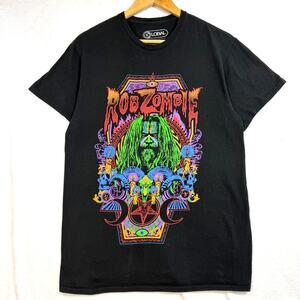 Global M Rob Zombie Graphic Band Tee Black Neon Psychedelic Horrorcore Alt Metal